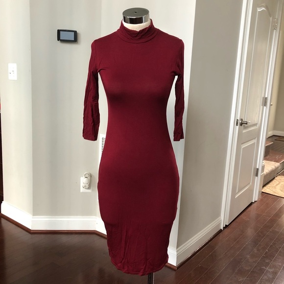 Beautiful Deept Rust Colored Mock Neck Dress - Picture 3 of 5